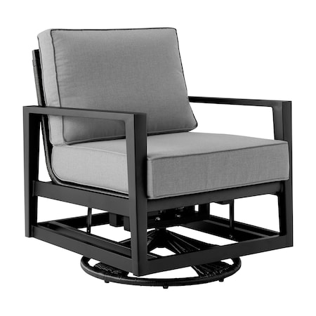 Armen Living Grand Black Aluminum Outdoor Swivel Glider Chair with Dark Gray Cushions 840254332737